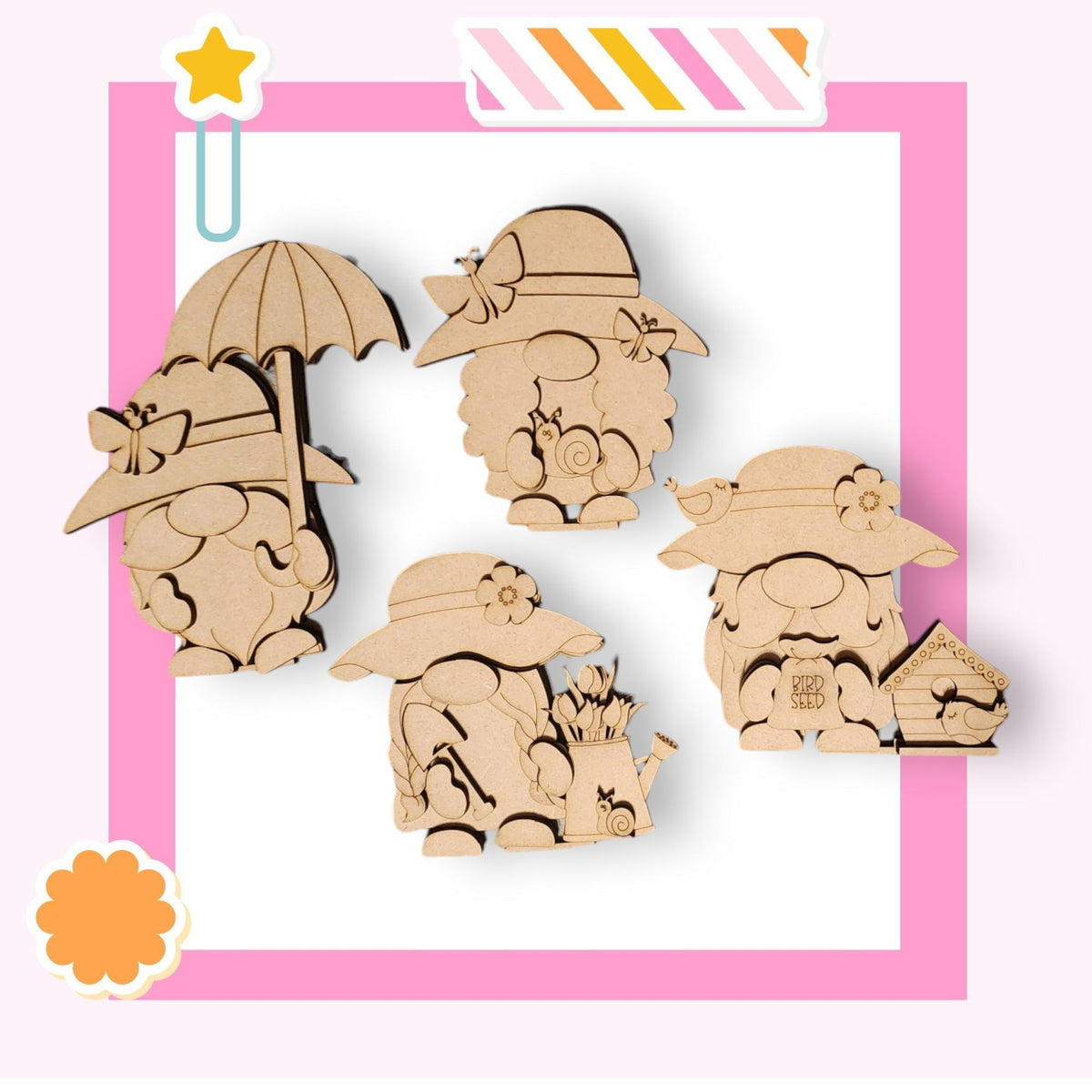 a wooden cutout of a family with an umbrella