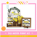a picture of a lemon themed wood paint kit
