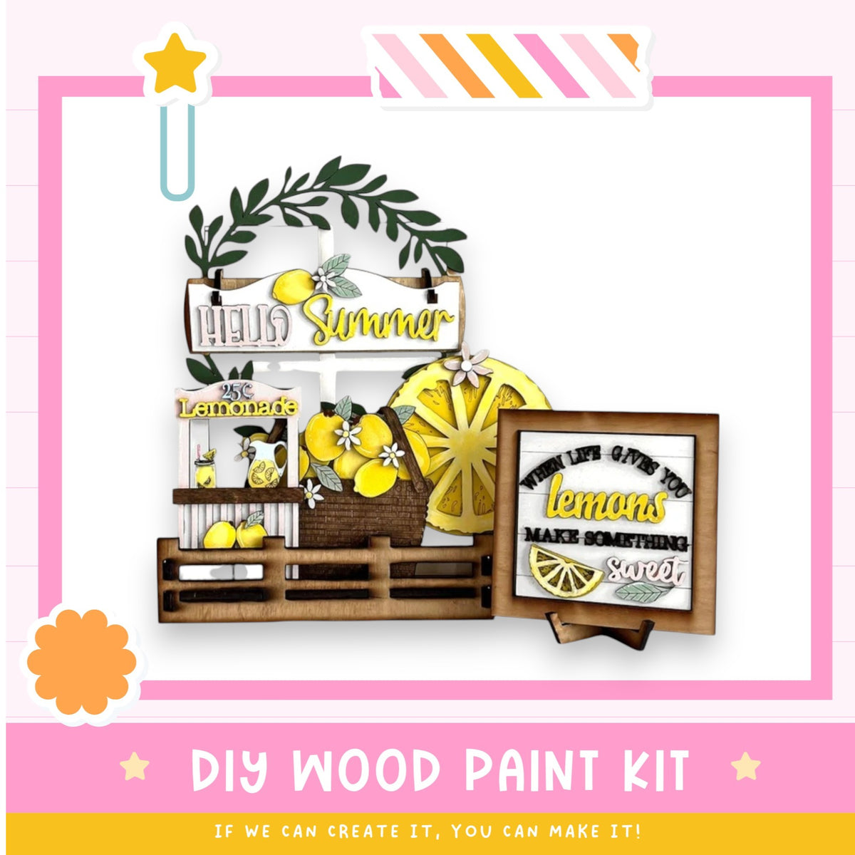 a picture of a lemon themed wood paint kit