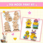 a wooden craft kit with a picture of a bunny and other items