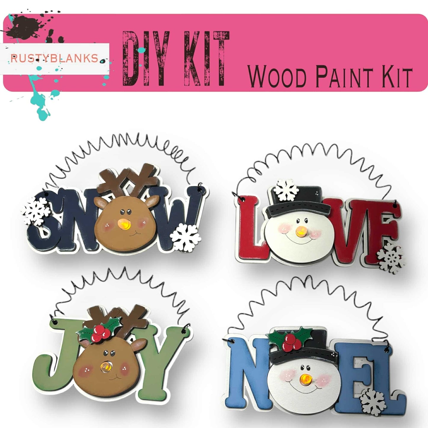 a set of four christmas themed wooden magnets