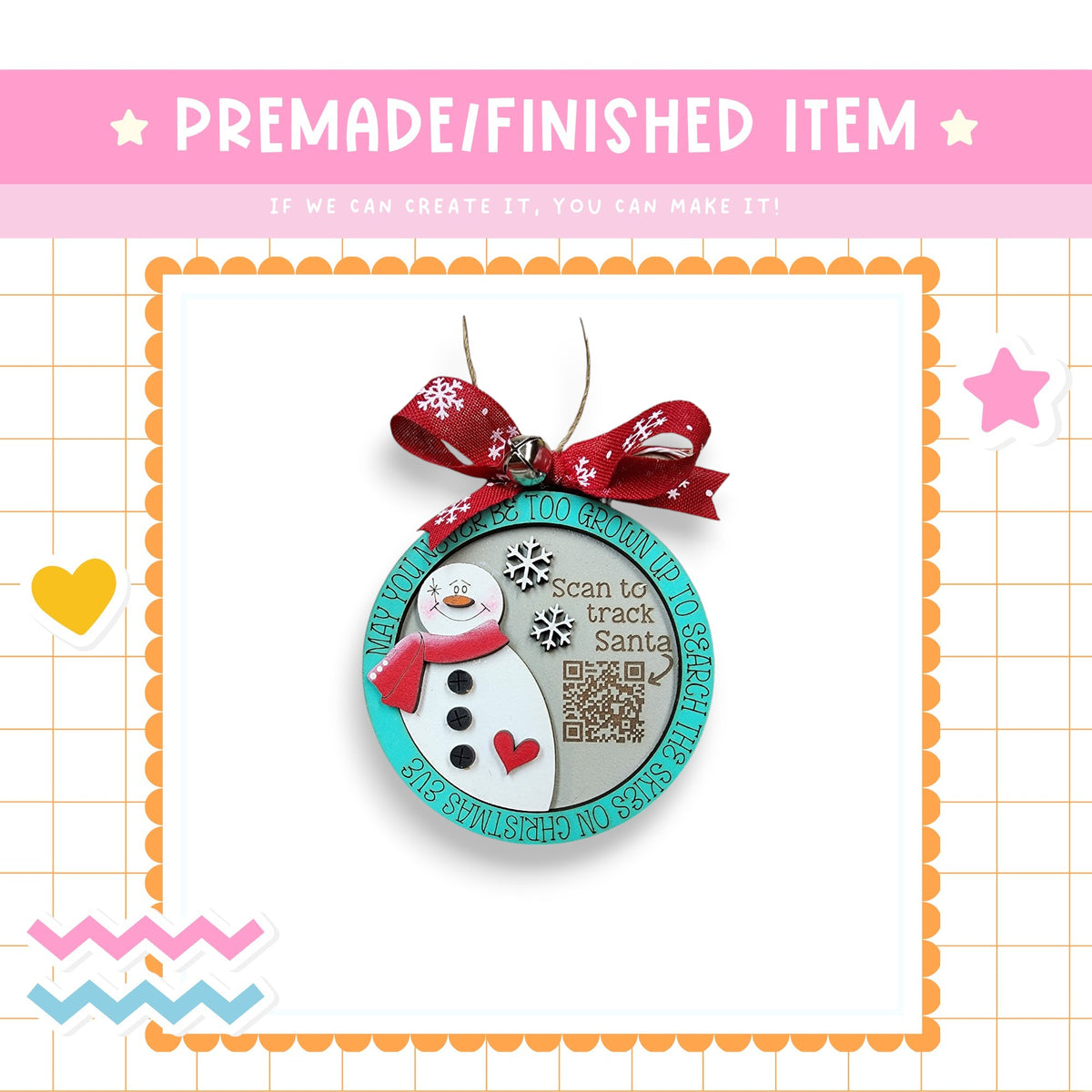 a picture of a snowman ornament with a red bow