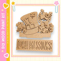 a wooden cutout of a hat with Irish blessings, surrounded by flowers and a banner that says "Irish Blessings".