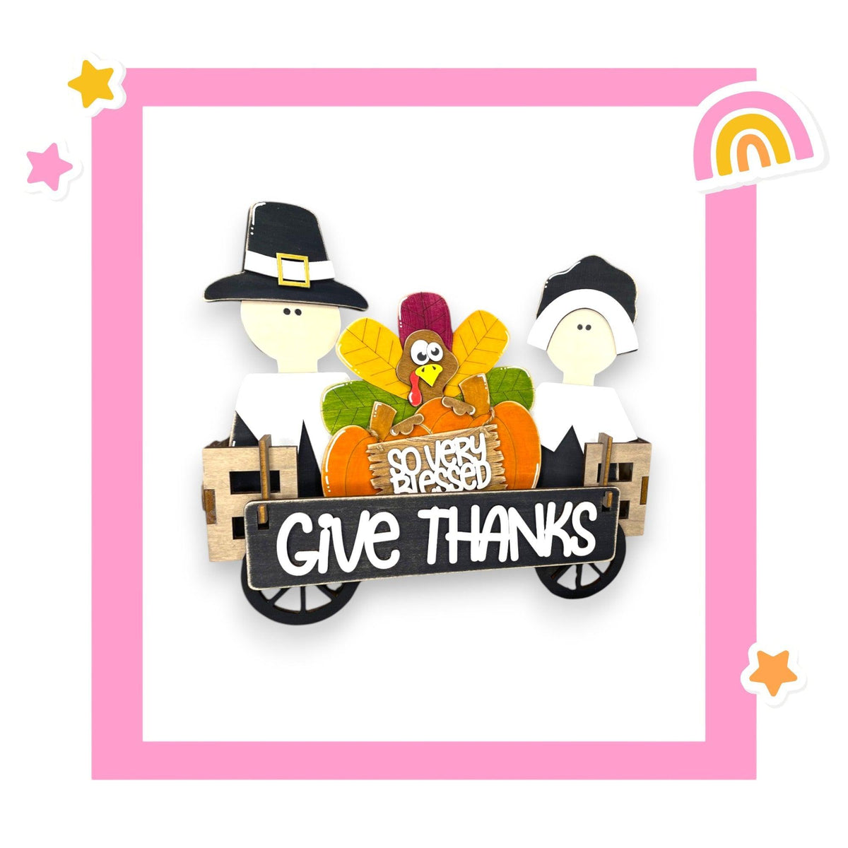 a picture of a thanksgiving card with a turkey in a wagon