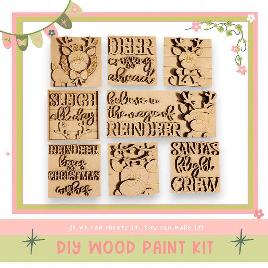a set of wooden stamps with the words diy wood paint kit