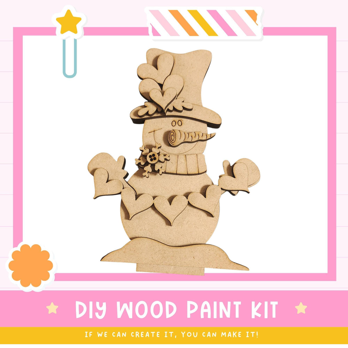 a DIY wood paint kit for creating a wooden snowman.