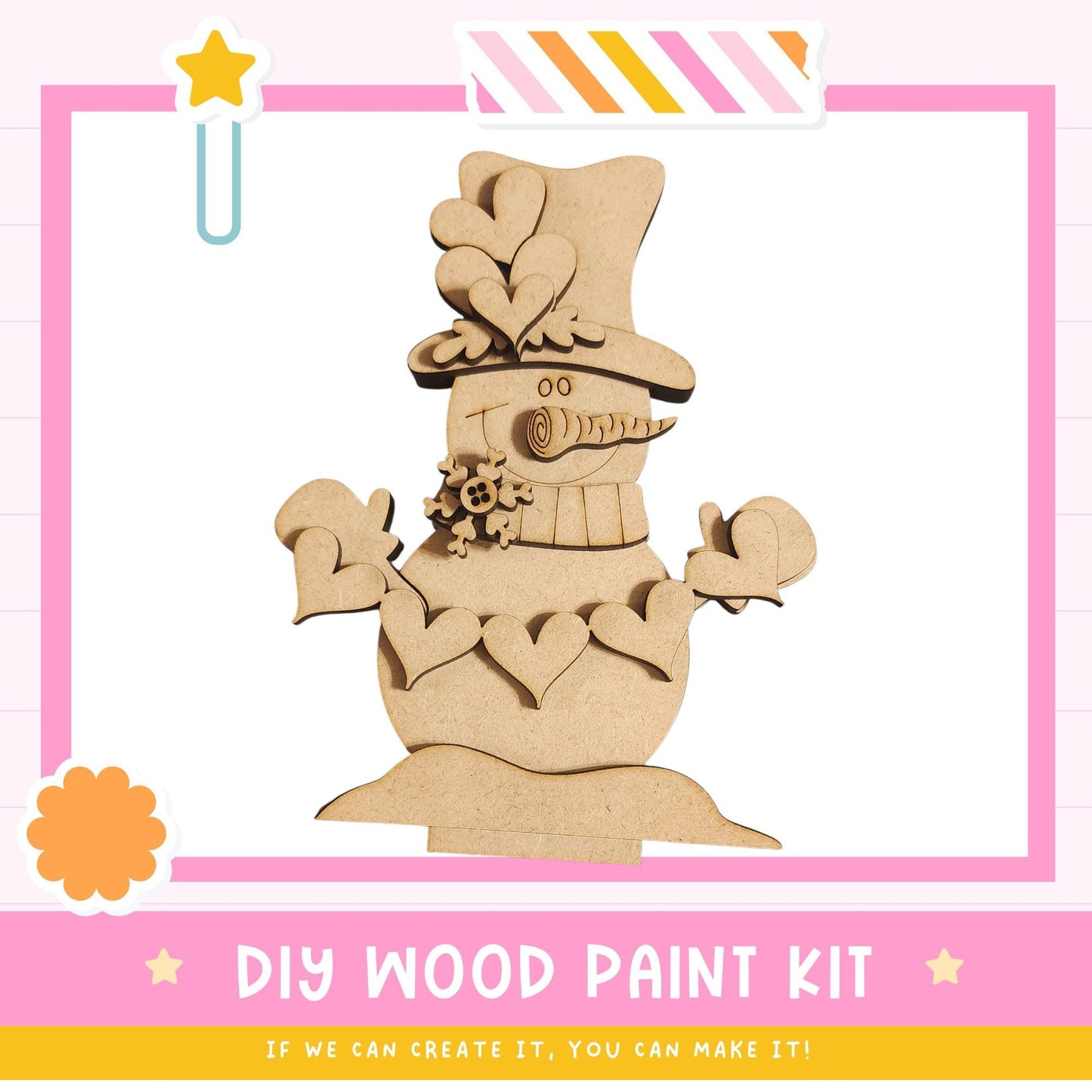 a DIY wood paint kit for creating a wooden snowman.