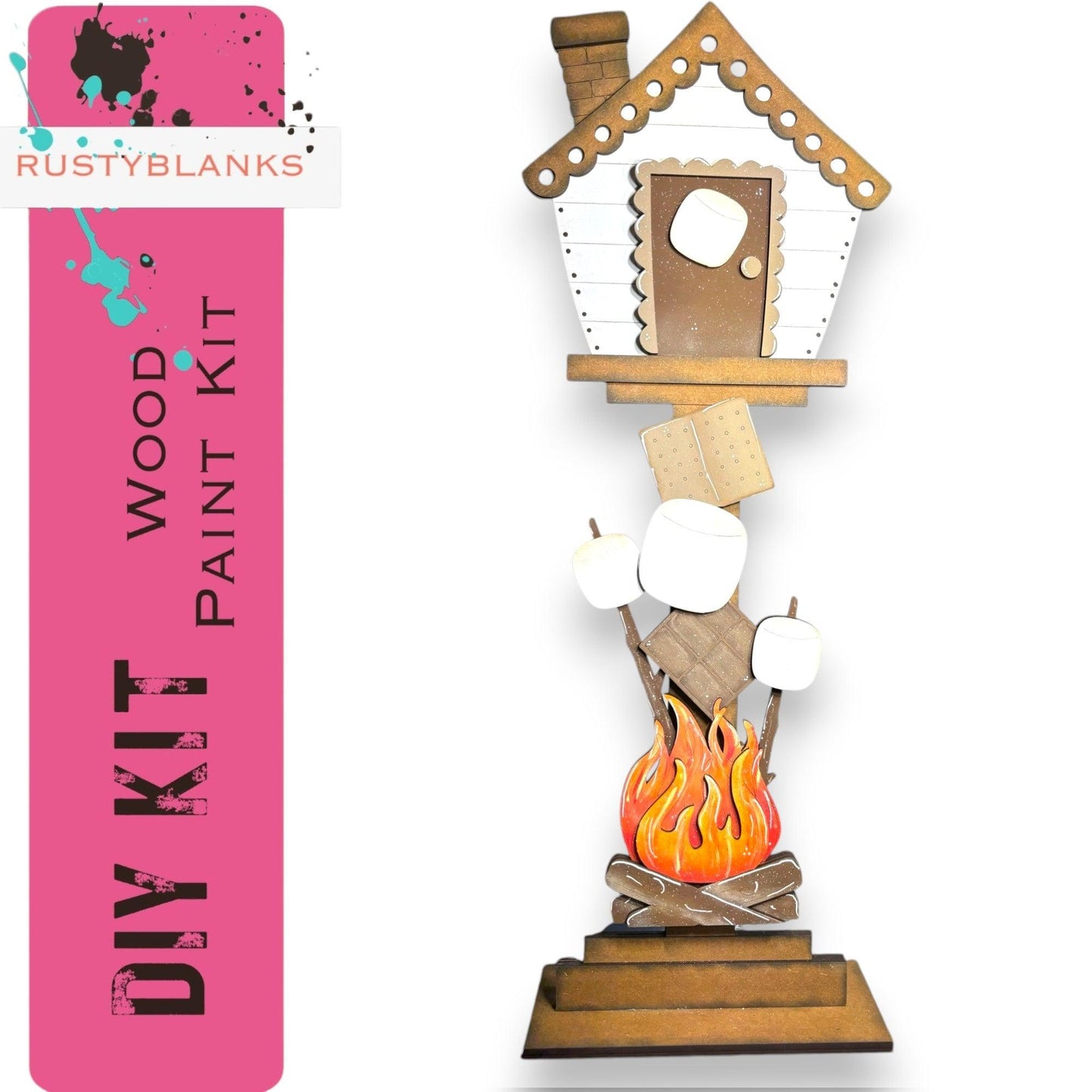 a wooden birdhouse with a fire burning inside of it