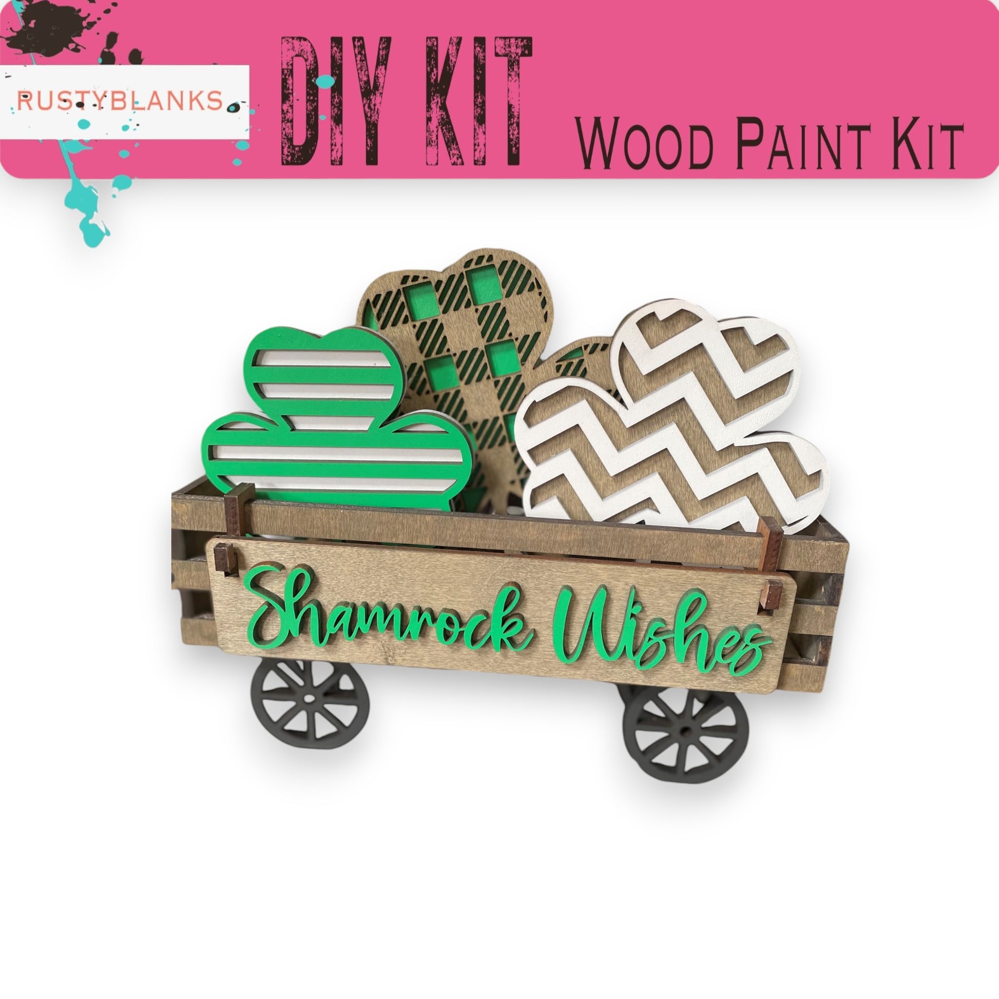 a wooden craft kit with a wagon filled with cookies