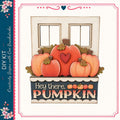 The image is a collage of various images, including a wooden house with a window and a sign that says "Hey there, PUMPKIN".