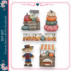 various fall-themed elements, including pumpkins, a scarecrow, and a sign that says "Pumpkin Patch".