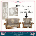 The image is a promotional graphic for a DIY kit called "Creativity Begins with One Brushstroke. Rustic Farmhouse - DIY Kit". The kit includes stencils and instructions for creating decorative designs on furniture, such as couches and chairs.