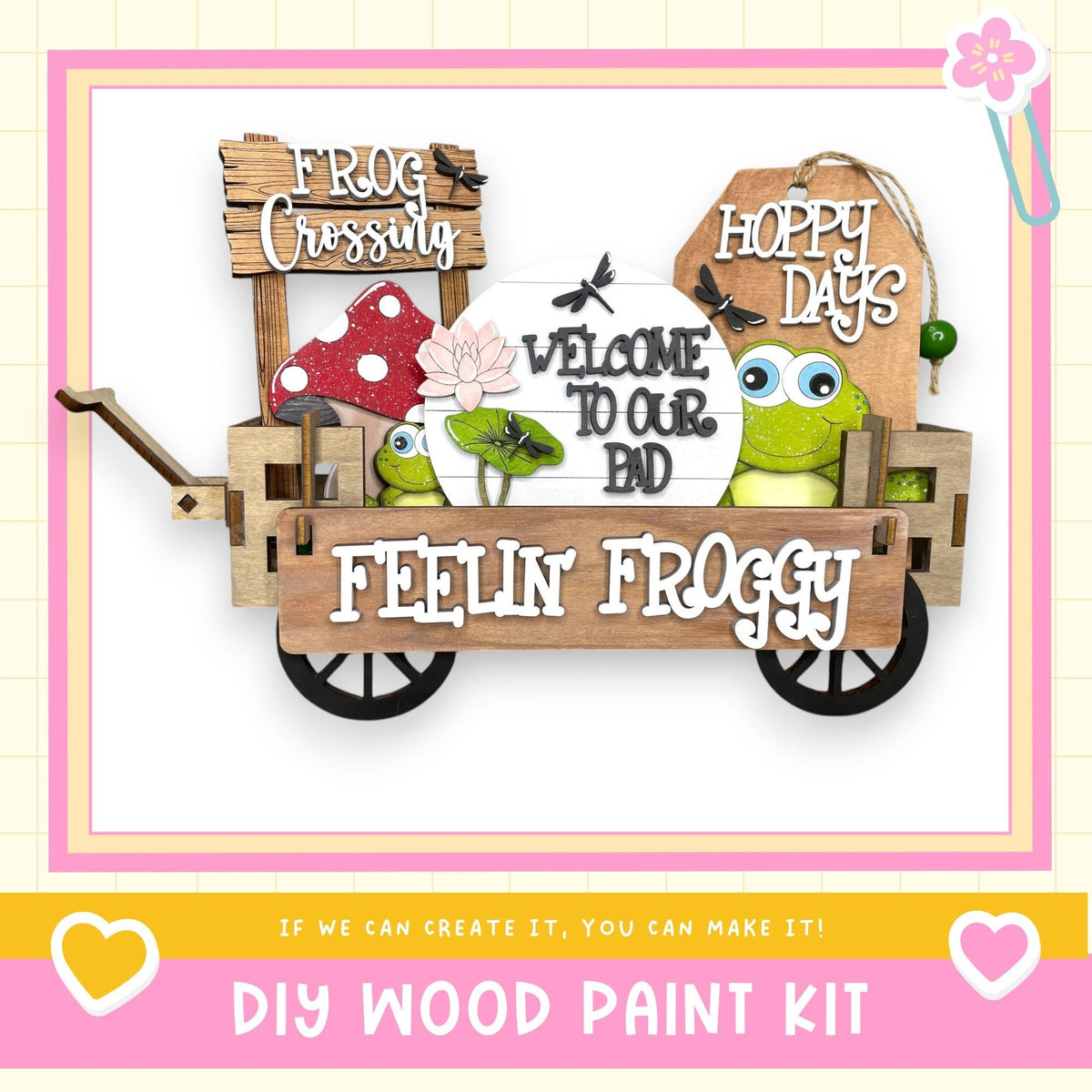 a picture of a wooden cart with a frog on it