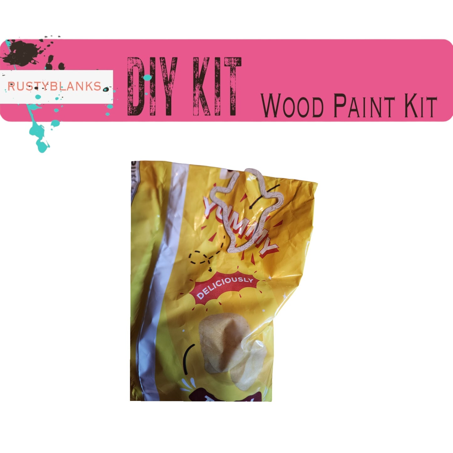 a bag of wood paint sitting on top of a table