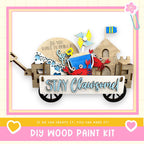 a wooden wagon with a sign that says stay classcard