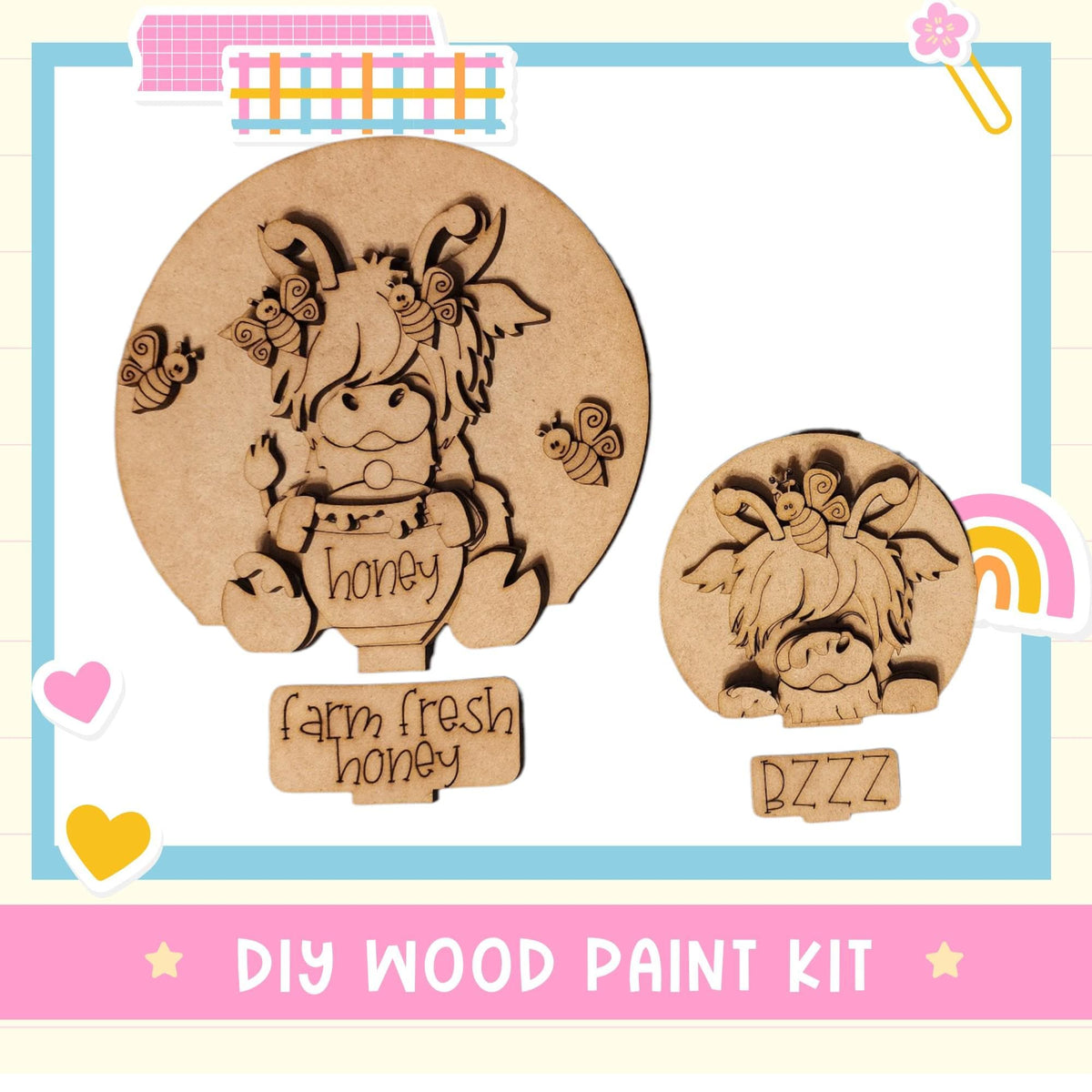 a wooden craft kit with a picture of a cow