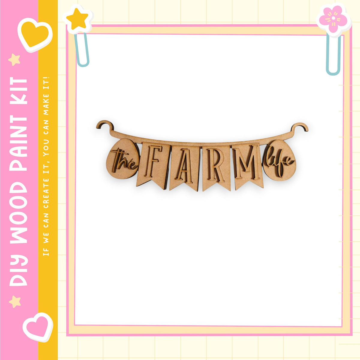 a wooden banner with the word "FARM life" written on it.