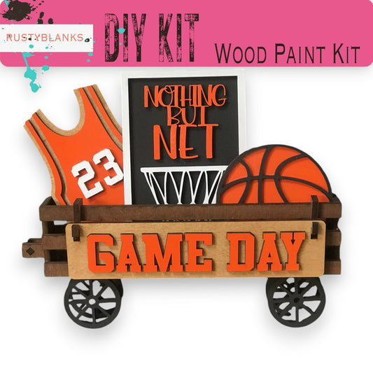 a wooden sign that says diy kit with a basketball and basketball jersey on it