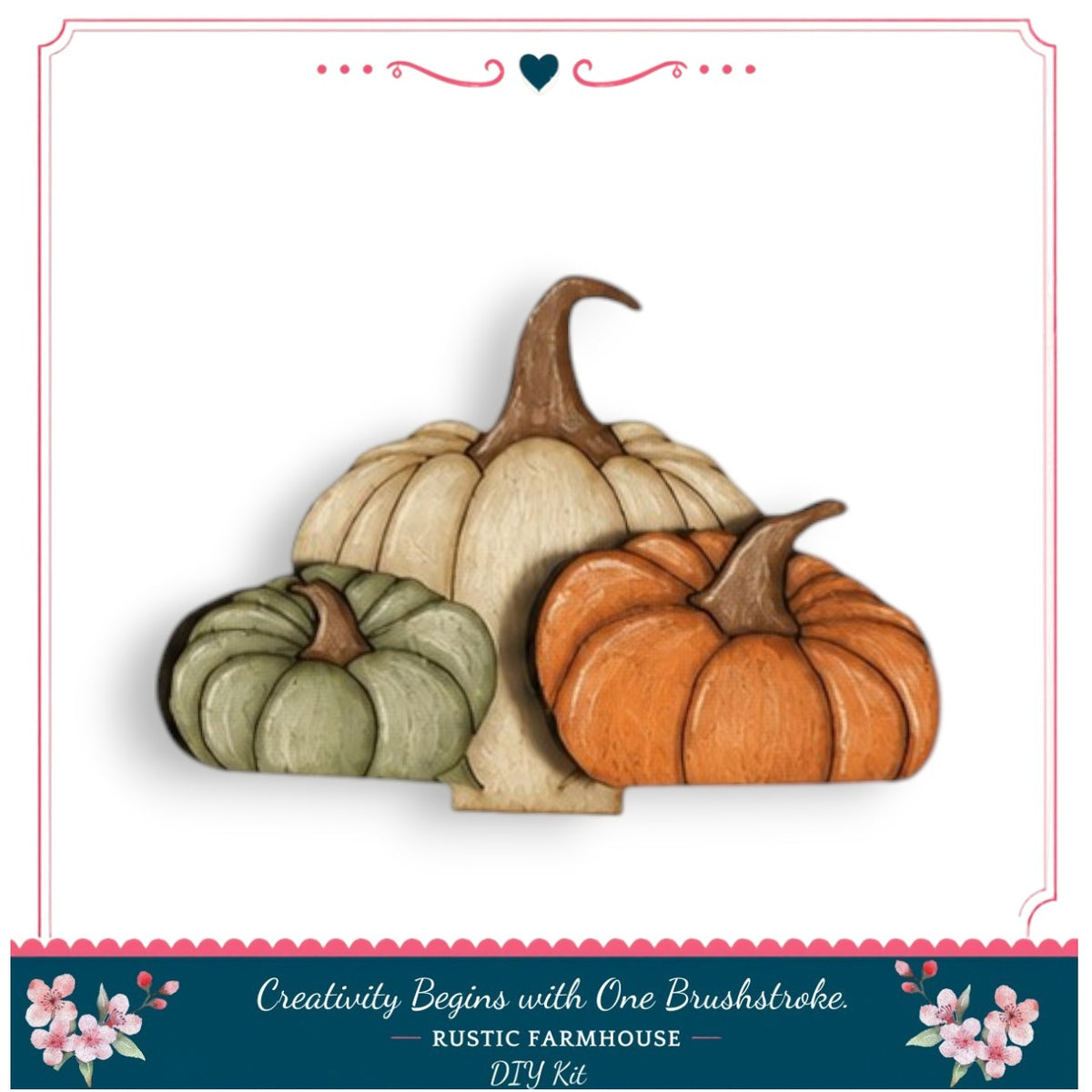 three carved pumpkins, each with a unique color and design, arranged against a white background.
