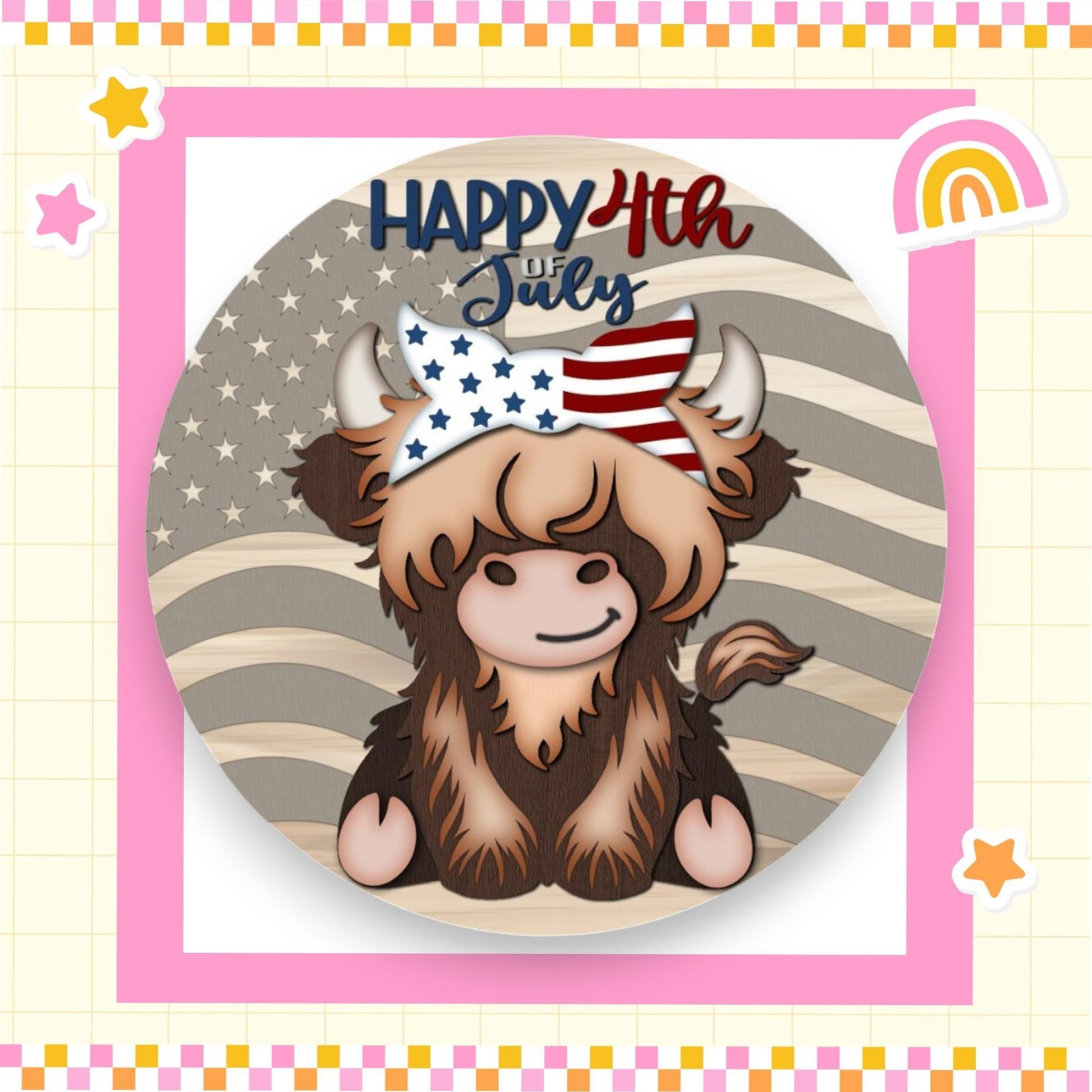 a happy fourth of july card with a yak