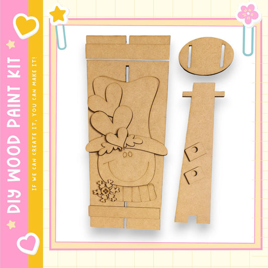 a DIY paint kit for creating a wooden snowman, including a snowman figure and a snowman base.