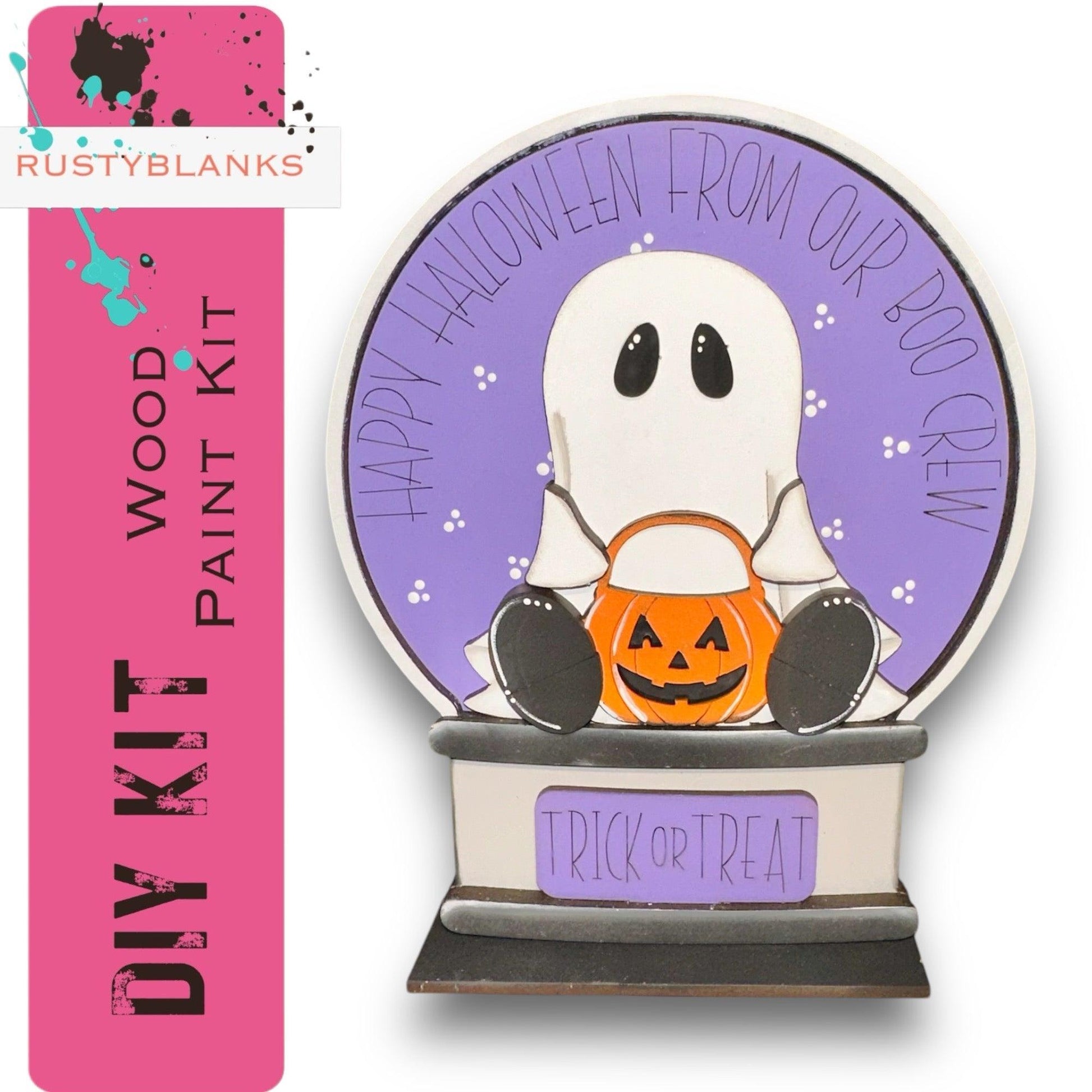 a badge with a ghost holding a jack - o - lantern