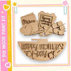 The image is a DIY paint kit for creating Mother's Day decorations, including a card, a frame, and a sign.