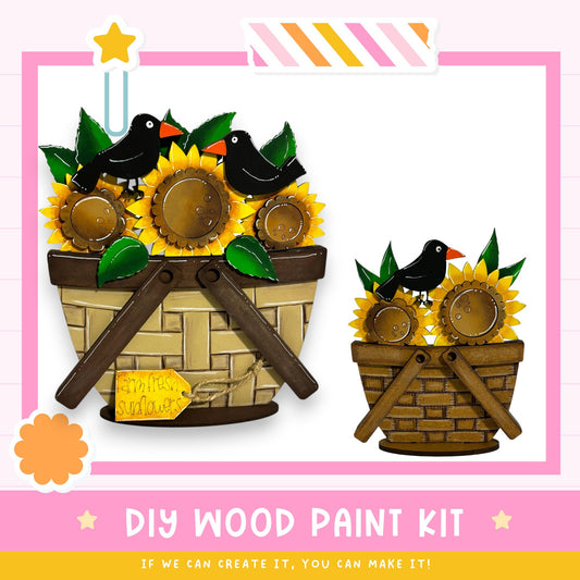 a DIY wood paint kit for creating wooden baskets or planters. The kit includes instructions and materials for creating these items, with a focus on using wood paint to decorate the baskets or planters.