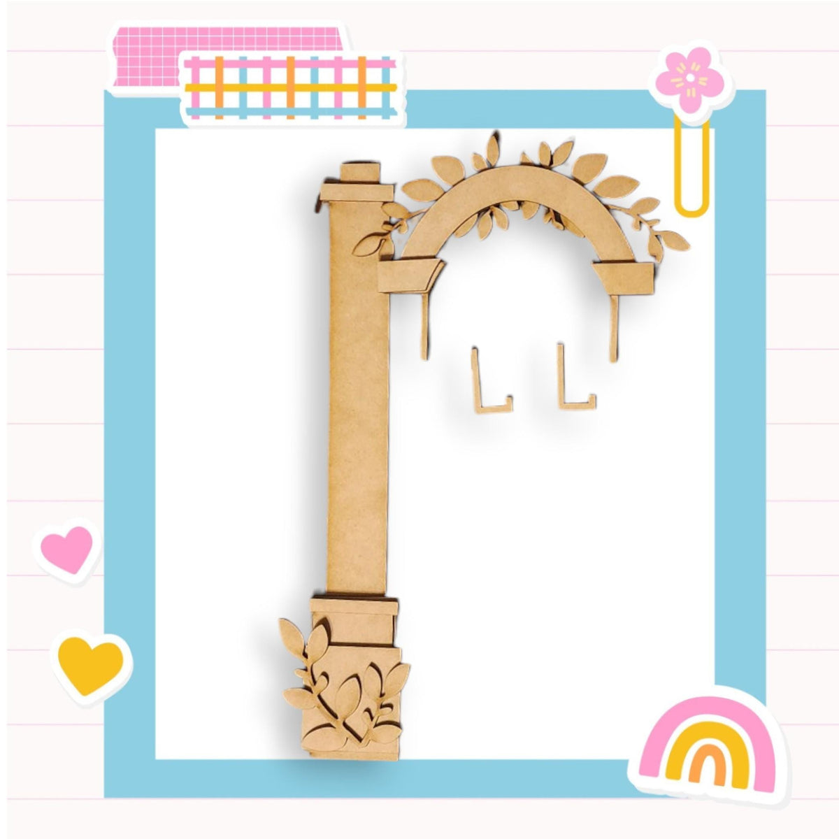 a picture of a wooden key with a rainbow in the background