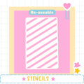 a pink and white striped object, which appears to be a stencil. The word "Re-useable" is displayed above the stencil, indicating that it can be used multiple times. The image is part of a collection of images, as indicated by the word "STENCILS" at the bottom of the image.