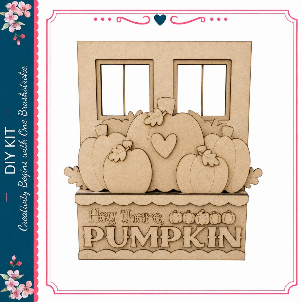 The image is a wooden carving of a pumpkin with the text "Hey there, PUMPKIN" carved into it.