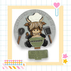 A cartoon cow wearing a chef's hat and holding a whisk and spatula, with the text "This kitchen is closed - this cow has had it" written around it.