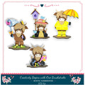The image is a collage of four cartoon animal figures, each wearing a unique outfit and holding different objects, such as a butterfly net, a birdhouse, an umbrella, and a kite. The animals are set against a white background, and the image includes text that reads "Creativity Begins with One Brushstroke - RUSTIC FARMHOUSE - DIY KIT".