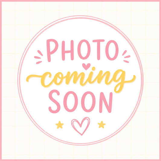 a circular graphic with the text "PHOTO coming SOON" written in a cursive font. There are also two small hearts and two stars placed around the text.