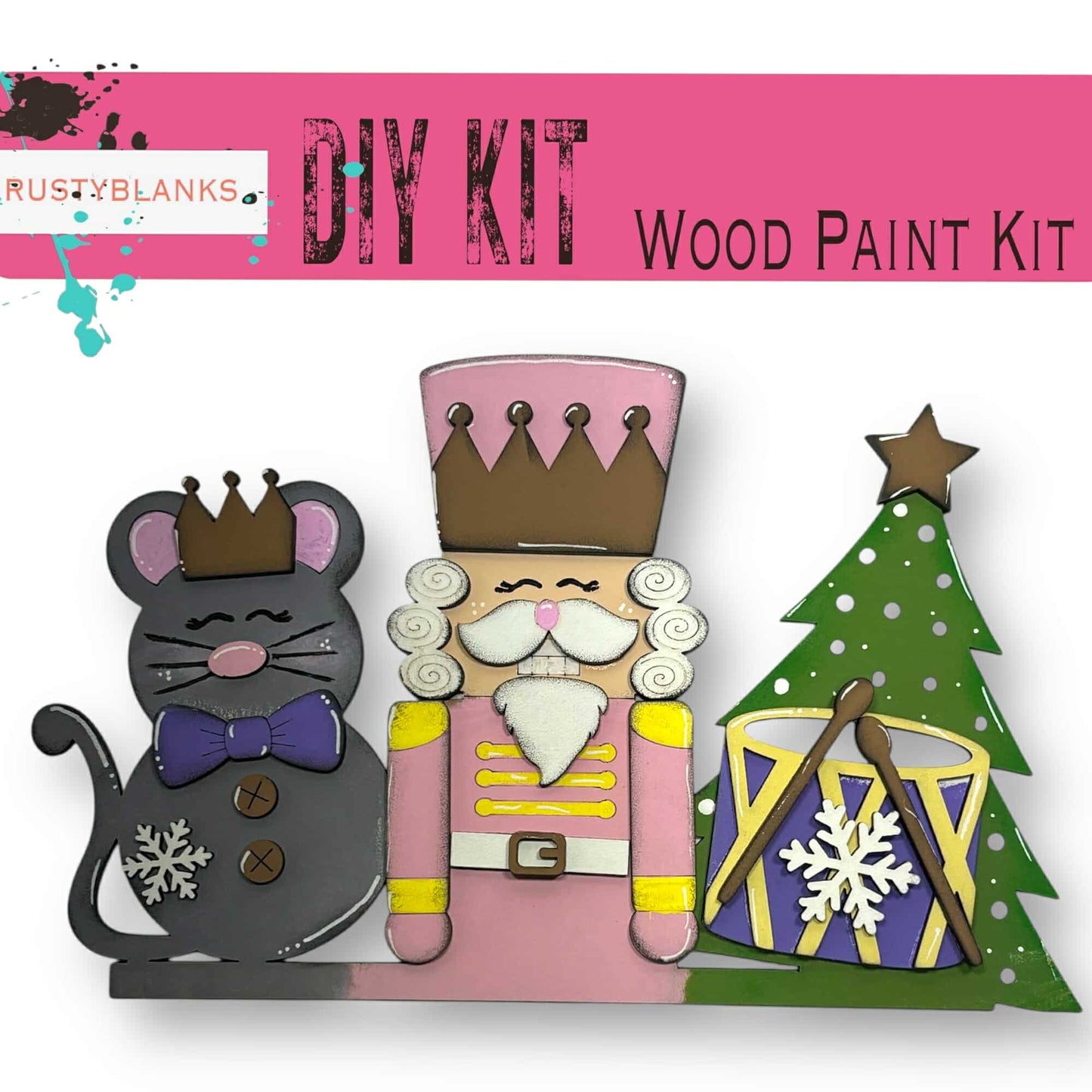 a wooden craft kit with a nutcracker and a mouse