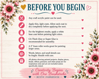 The image is a guide or instructions for creativity, with a floral border and a heart symbol. It provides guidelines for using craft acrylic paint, such as applying thin, light coats and using a white base coat before painting light colors. The image also mentions the use of CA Thick Glue or Super Glue for assembling projects, and a 2-foam roller for painting larger areas. The text emphasizes the importance of handling all photos with care, and the beginning of creativity with One Brushstroke.