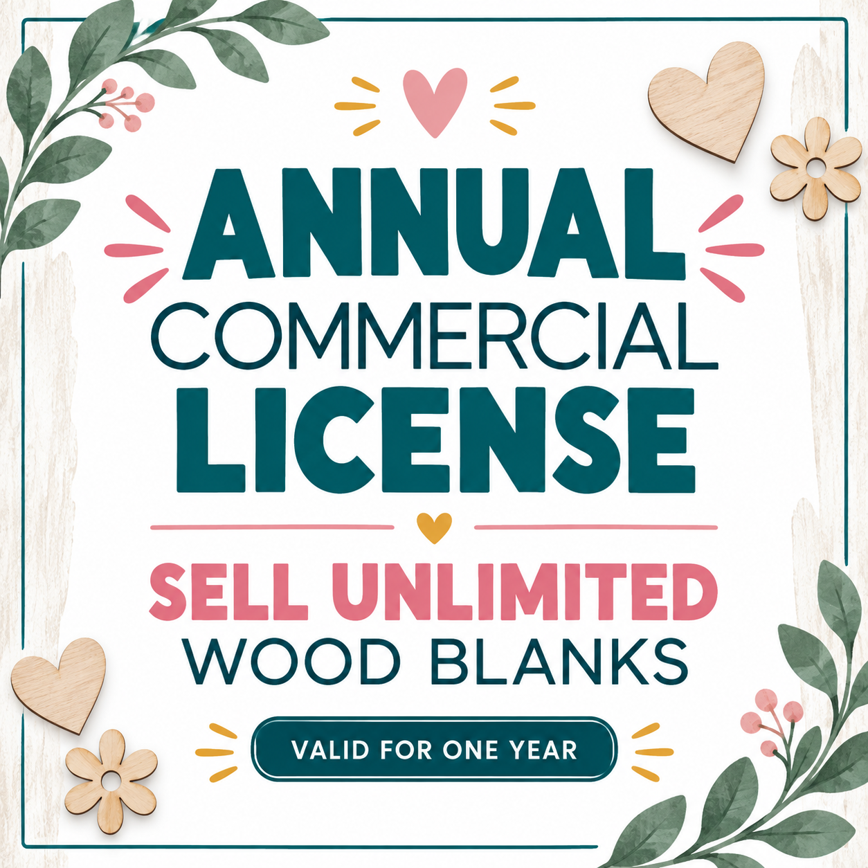 The image is an advertisement for an annual commercial license that allows the sale of unlimited wood blanks.