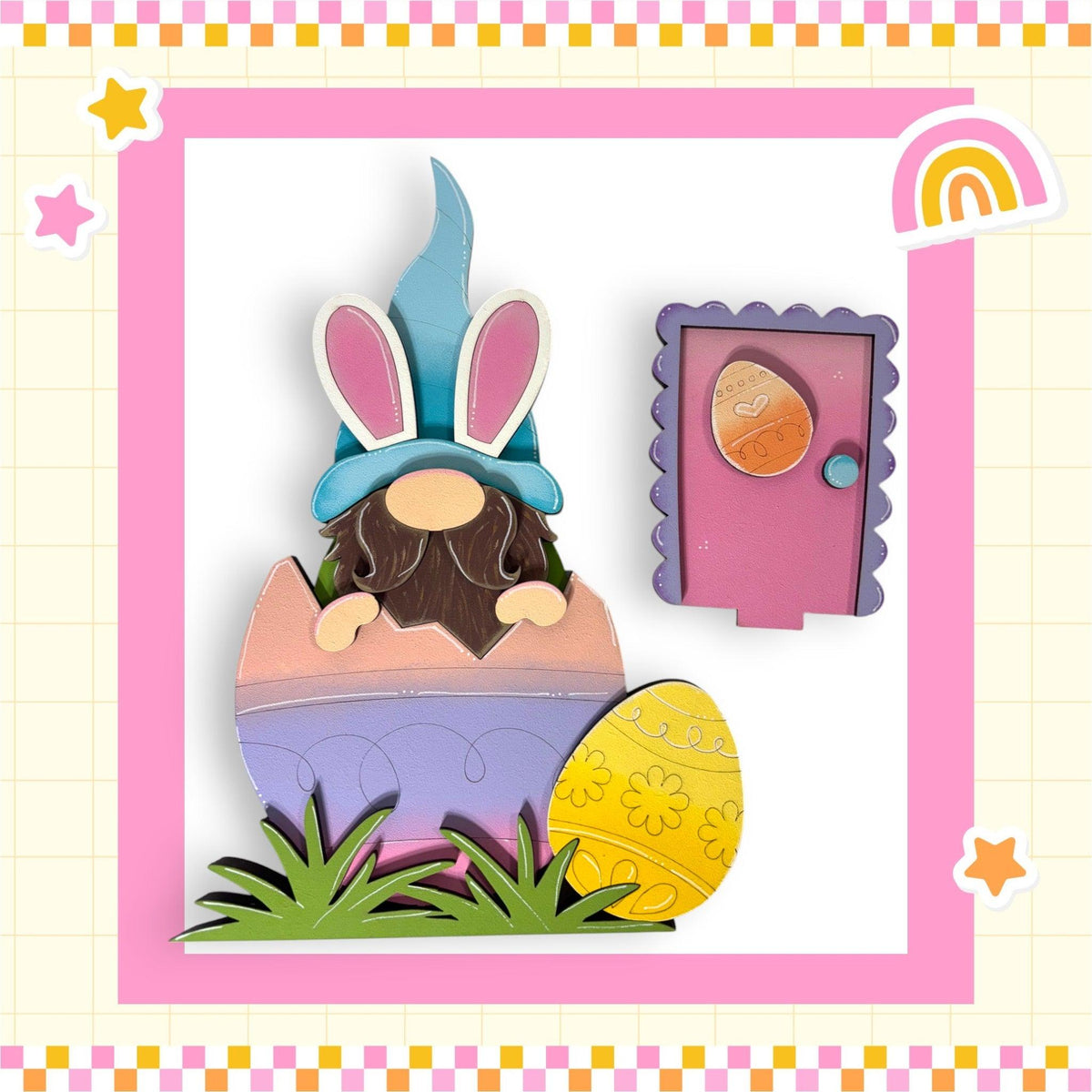 a card with a picture of a man in a bunny suit