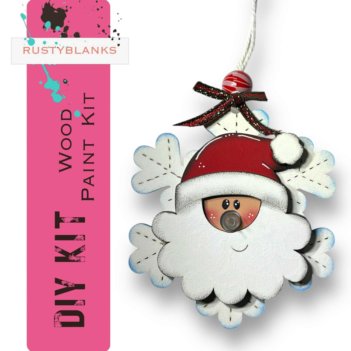 a wooden ornament with a santa clause on it