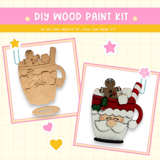 a wooden craft kit with a teddy bear and santa clause