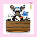 a greeting card with a picture of a snowman and a moose