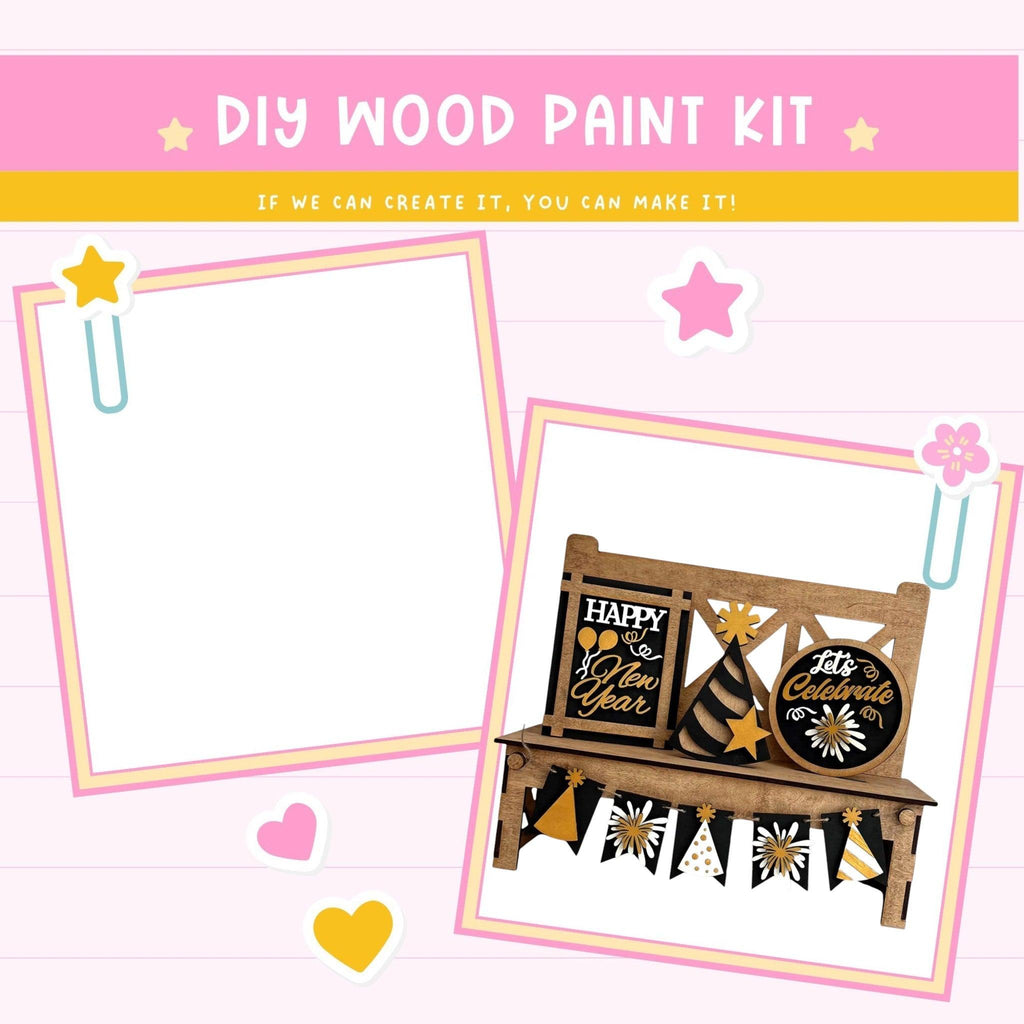 a card with a picture of a wooden bench