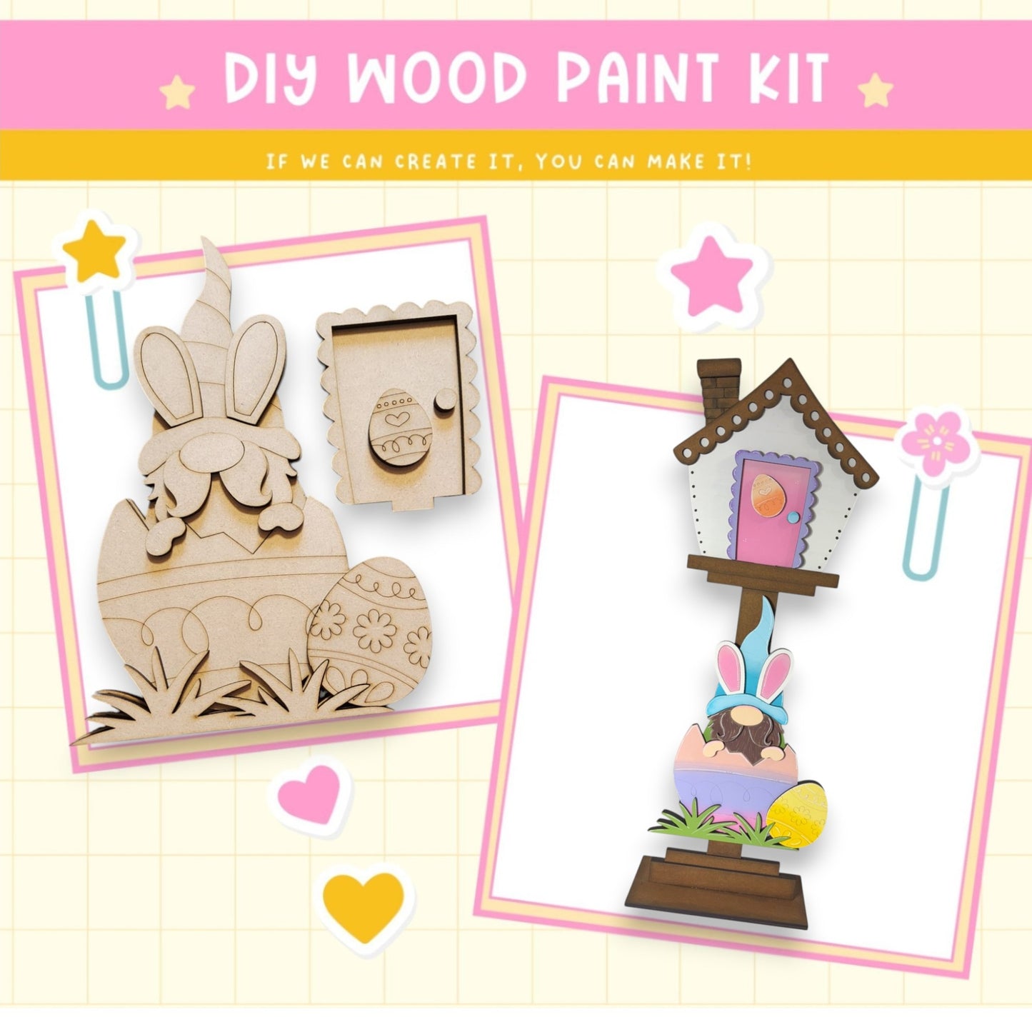 a wooden craft kit with a bunny and a house