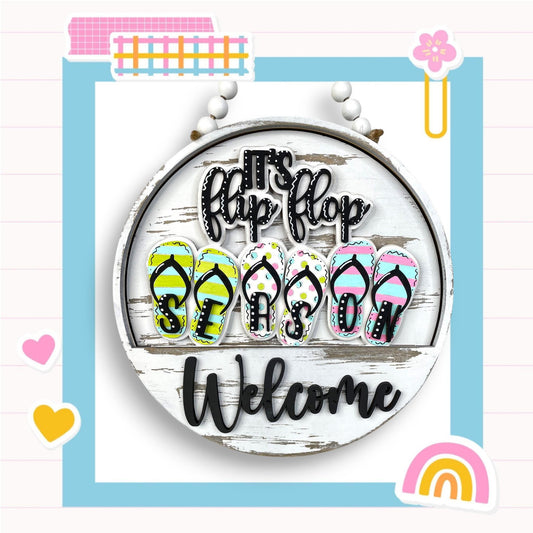 a sign that says flip flop flop welcome