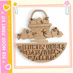 A wooden sign with the text "Lemons make everything sweeter" carved into it, surrounded by a basket of lemons.