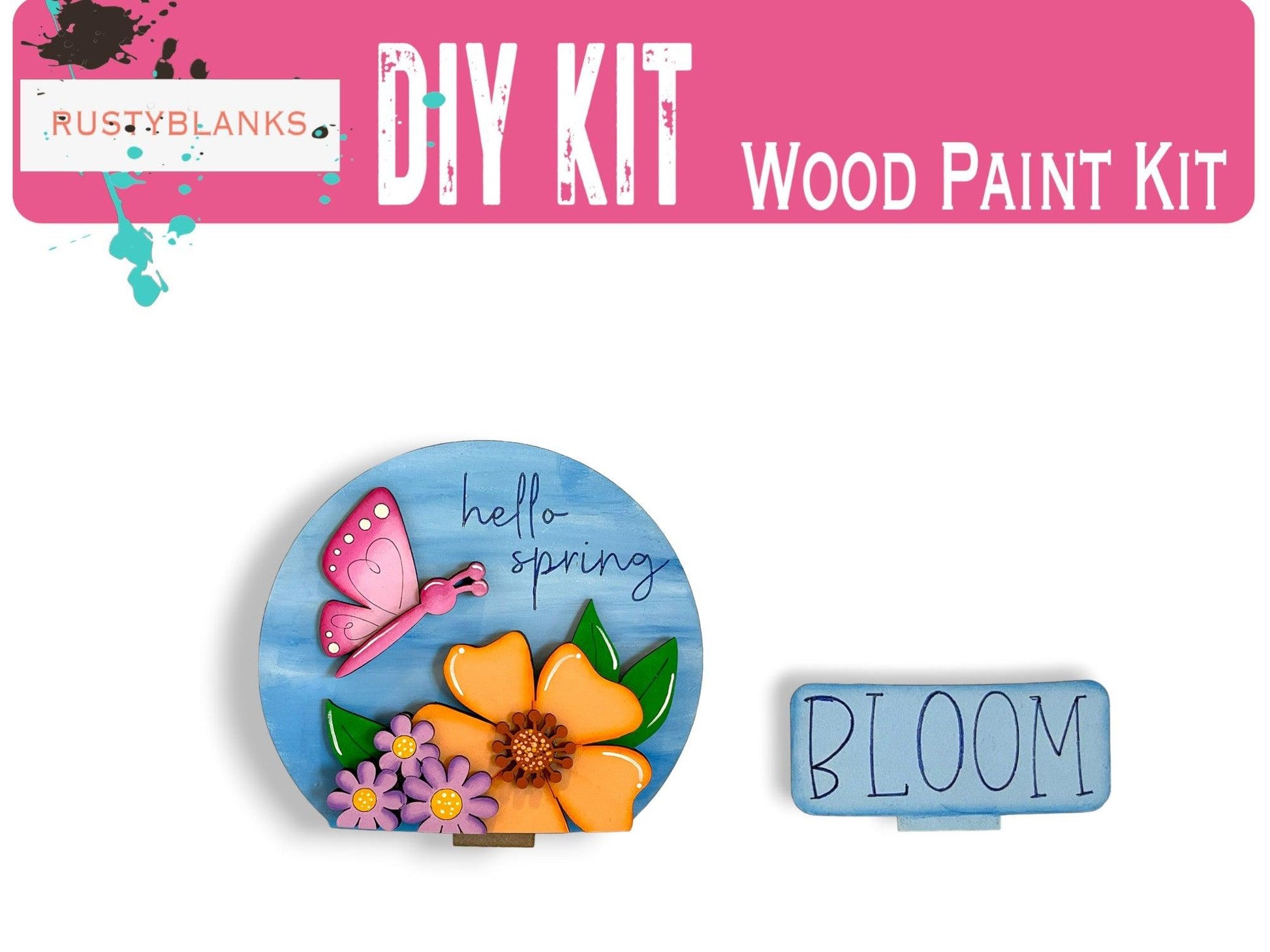 a picture of a wooden paint kit with flowers and butterflies