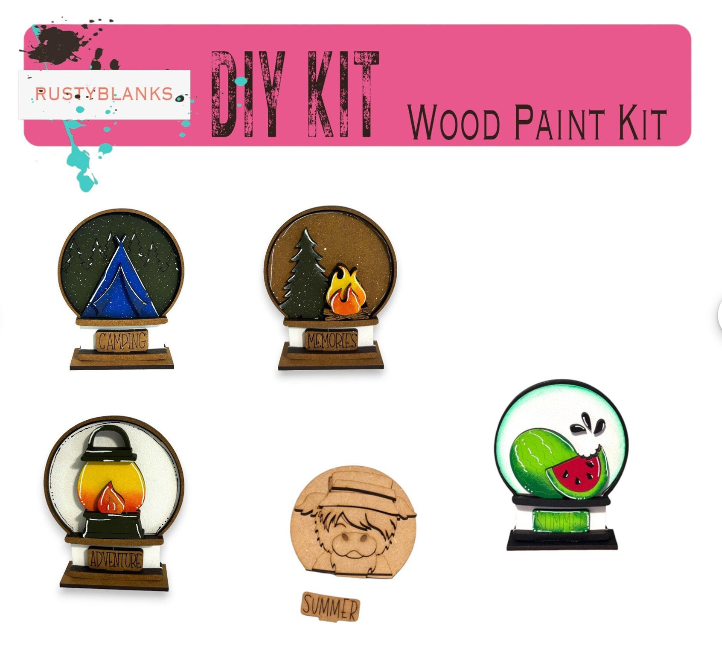 a collection of wooden paint kits with different designs