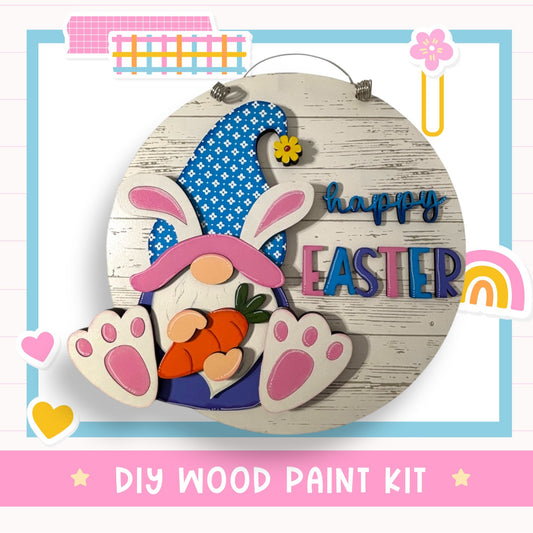 a wooden sign with a bunny holding a carrot