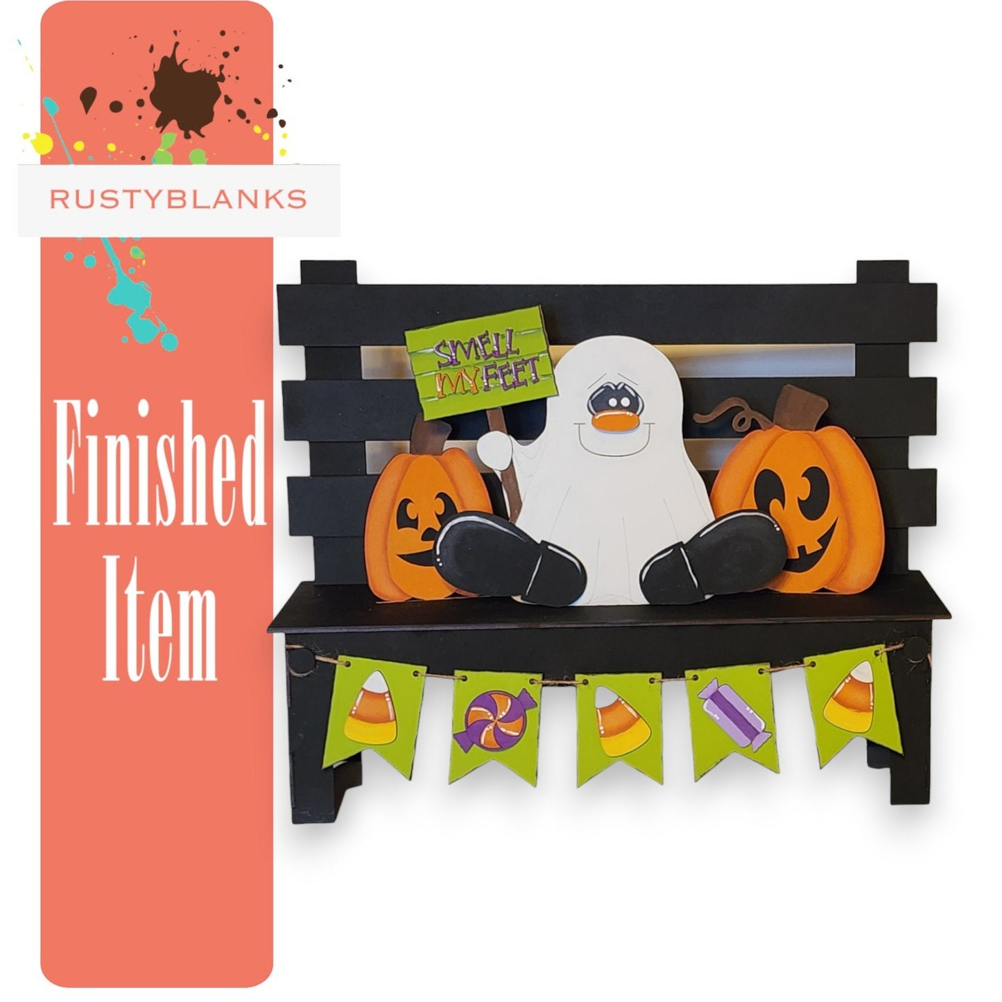 a bench with a ghost sitting on top of it
