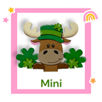 a picture of a moose with a hat and clovers